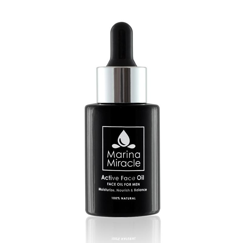 Marina Miracle Active face oil for men. An all natural face oil produced in Norway. 